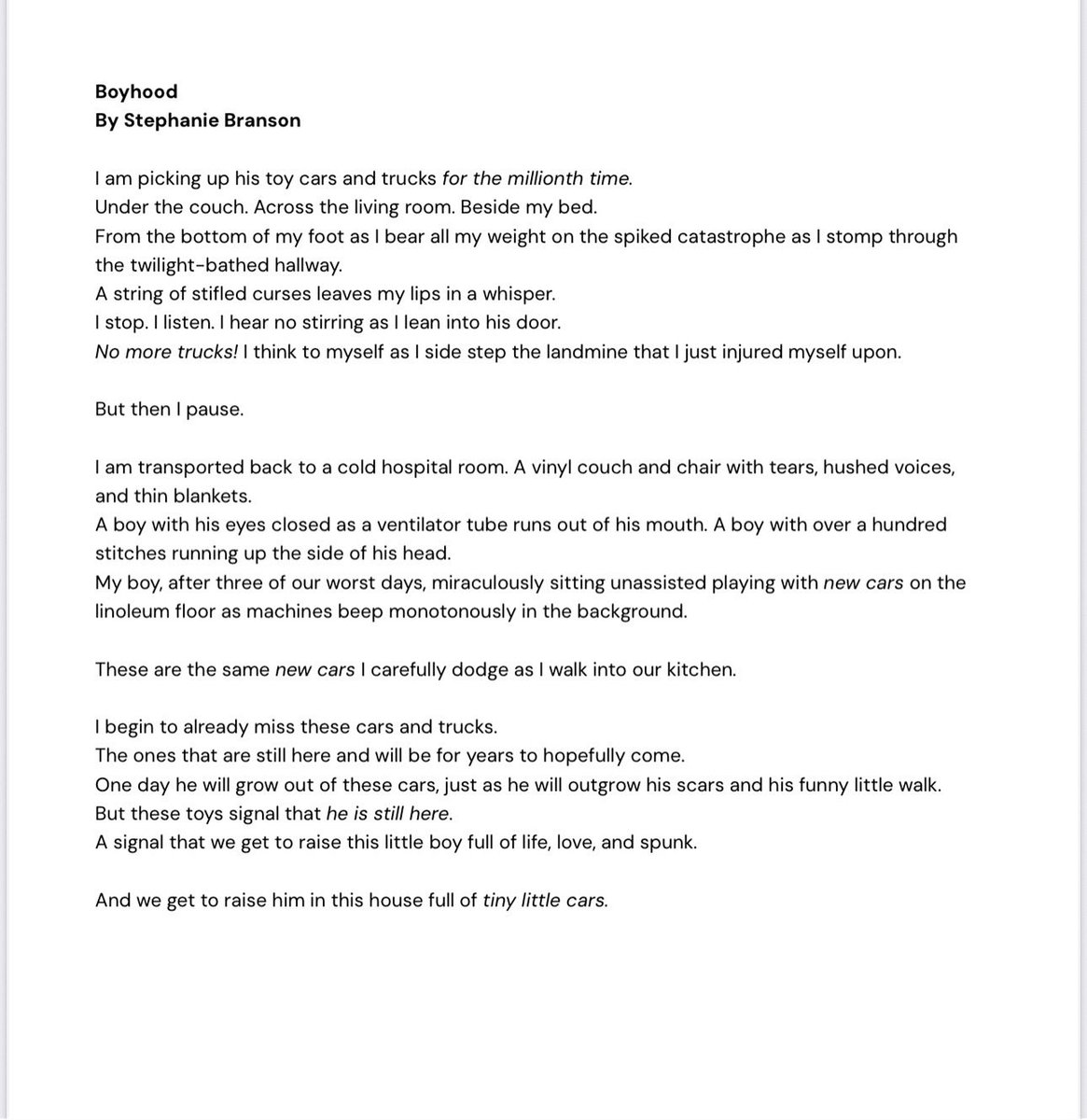 5 months since the accident. It has passed so quickly and slowly all at once. I finally wrote something, the first thing since the accident that sent us into a tailspin and changed our lives forever. We are just so thankful to be here with our thriving boy. #WritingCommunity
