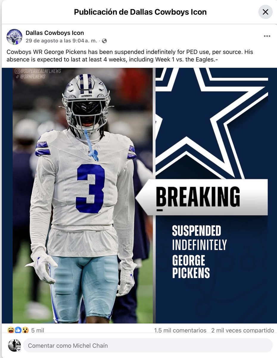 Esos montaperros de <a href="/dallascowboys/">Dallas Cowboys</a>  se caen a pedazos... ¡y todavía falta una semana para que empiece la #NFL!
Mis respetos a la directiva de mis <a href="/steelers/">Pittsburgh Steelers</a> que detectó los problemas de actitud de #Pickens, le dio seguimiento y lo soltó justo a tiempo.
#Steelers
#SteelersNation