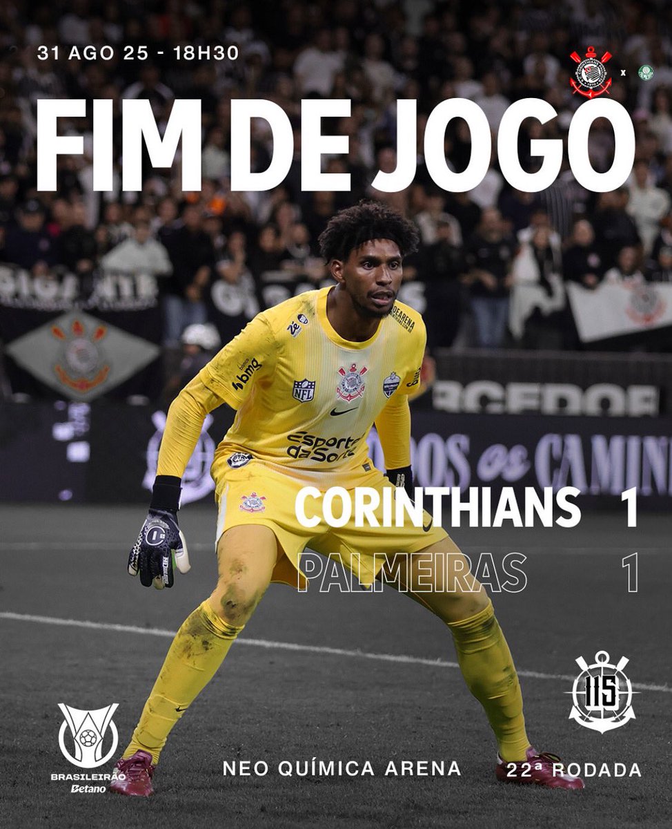 O clássico ficou no 1x1 e no placar dos derbys do ano em 7 jogos são 3 vitórias do Corinthians, 3 empates e uma vitória apenas do Palmeiras. Hoje o Verdão começou na frente com um pênalti de Charles em Flaco Lopez, bem batido por Vítor Roque. O alvinegro foi buscar e acabou