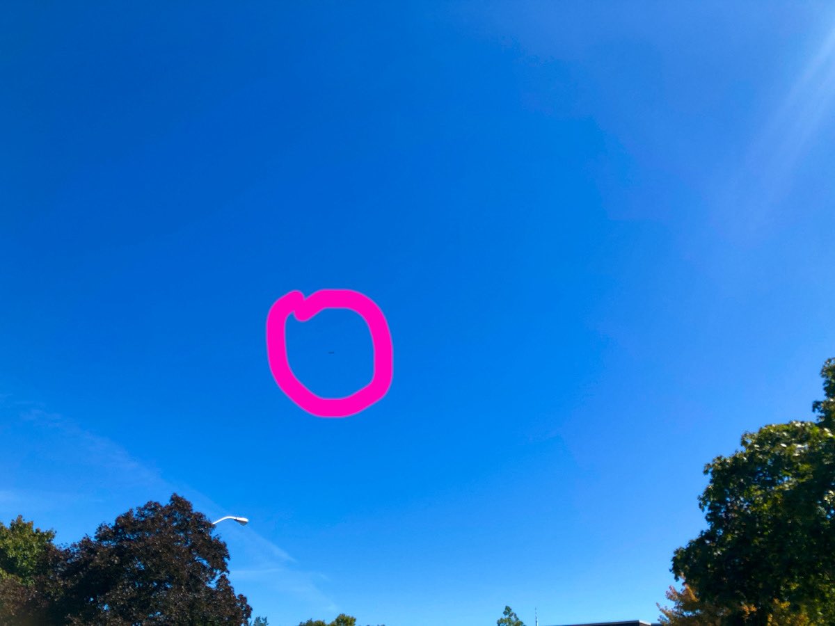 CStewart1976's tweet image. Today we walked along #BloorStreet for a while. We saw parts of the #Airshow (hard to photograph with your phone but look for the circled speck), creep toys, cool toys, missing maps and so much more.