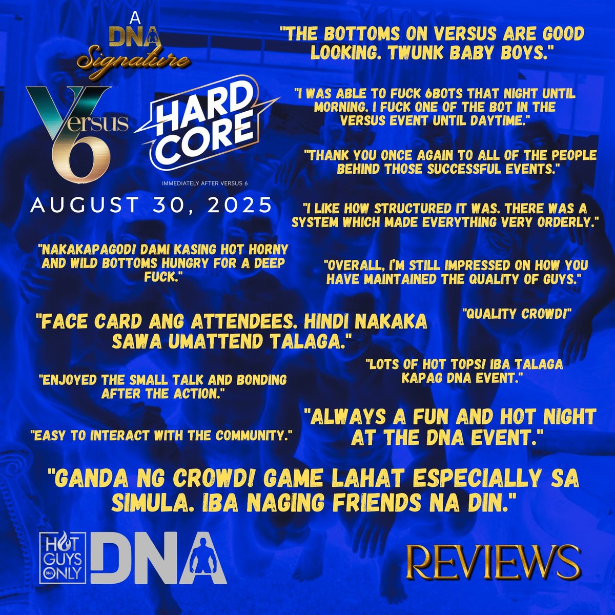 "STILL IMPRESSED HOW DNA HAVE MAINTAINED THE QUALITY OF GUYS"

When it comes to quality, structure, and the hottest crowd — DNA stays undisputed at the top of the orgy food chain.

Every review screams one thing: no one does it like DNA.

#Reviews #HotGuysOnly #Versus #Hardcore