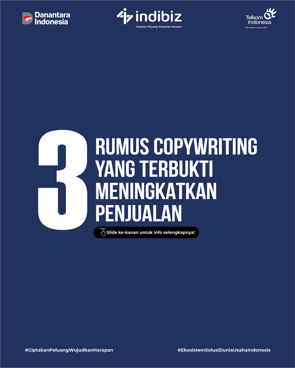 Indibiz_jtdiy's tweet photo. Bingung harus pakai copywriting kayak apa untuk bisa ningkatin penjualan? Ini 3 referensi formula copywriting yang bisa kamu pakai.
#indibiz #indibizjtd #Copywritting #ciptakanpeluangwujudkanharapan #ekosistemsolusiduniausahaindonesia https://t.co/TaIbWV902Z