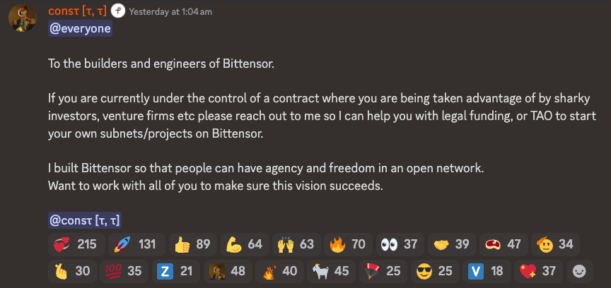"To the builders and engineers of Bittensor..."
- <a href="/const_reborn/">const</a>