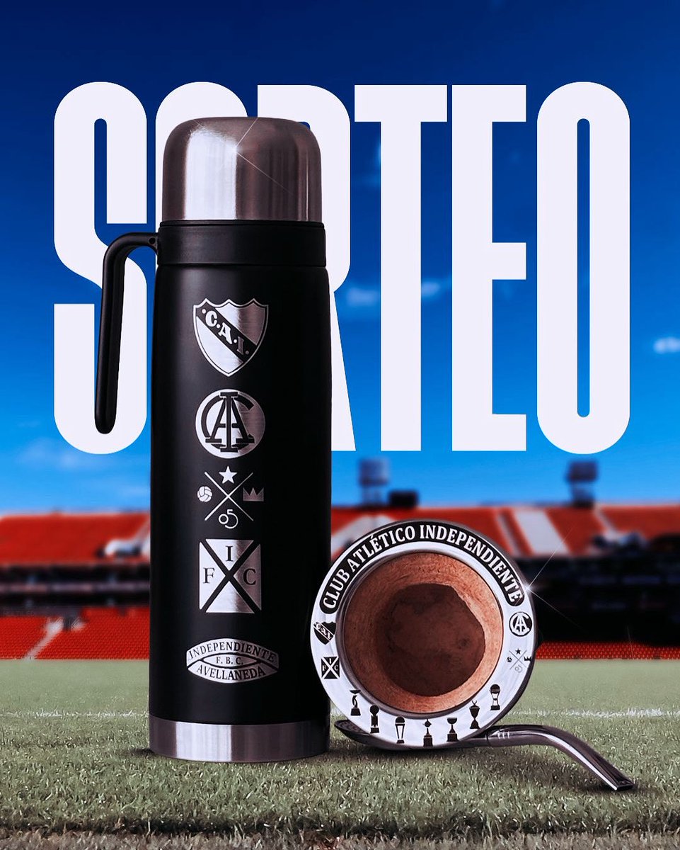 🤪 ¡SORTEO ESPECTACULAR!

🧉 Gánate un mate camionero uruguayo + bombilla + termo negro. Todo con el grabado de #Independiente

👉🏻 Dale RT, etiquetá a dos amigos y seguí nuestra cuenta y a <a href="/JuanchiEgido/">Juan Ignacio Egido</a>.

🔜 Se sortea el domingo 14/09. ¡Suerte!

#ReyDeCopas #Sorteo #LocoPorUnMate
