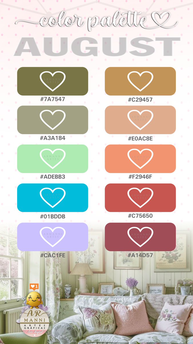 彡¸.•*""*•.¸
"(✿◠‿◠)✨💖🌸🍃🎨👩🏼‍💻🎨🍃🌸💖 The color palette that was highlighted in August! And we continue spreading harmonies across our little planet... 🌸🥰🙌🏻🌸✨
#artedigital #colorpalette #patterns #paletadecores #surfacedesign #surfacespatterns #digitalart #coloring