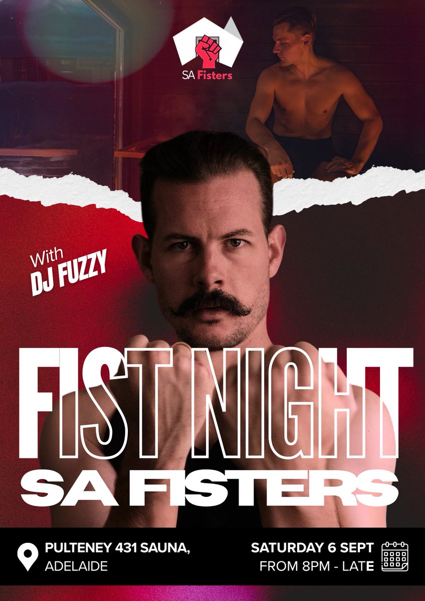 Just five days to go until <a href="/SAFisters/">SA Fisters</a>' next fist night <a href="/pulteney431/">Pulteney 431</a> - 8pm, Saturday 6 September 2025 - who's coming to have their cunt wrecked or to lend a hand? #fisting #fist #fisters #fistee #ffun #groupffun #gayfisting #gayfist #gayfetish #analfisting