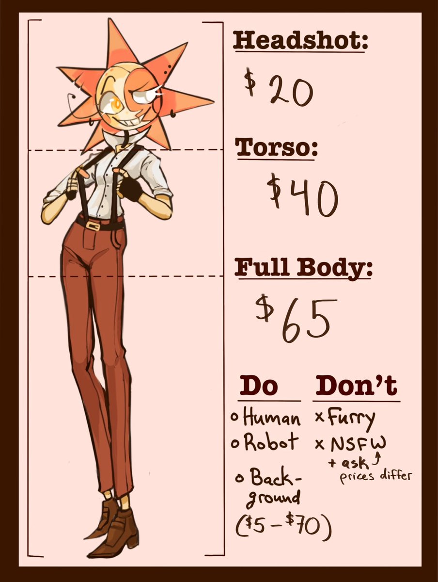 OhnotheSun23's tweet photo. Updated c0mmission pages! Go check out my Kofi if you’re interested

https://t.co/2G2m1q5rZd

#sundrop #moondrop #sunfnaf #moonfnaf https://t.co/O9PWa4mM36