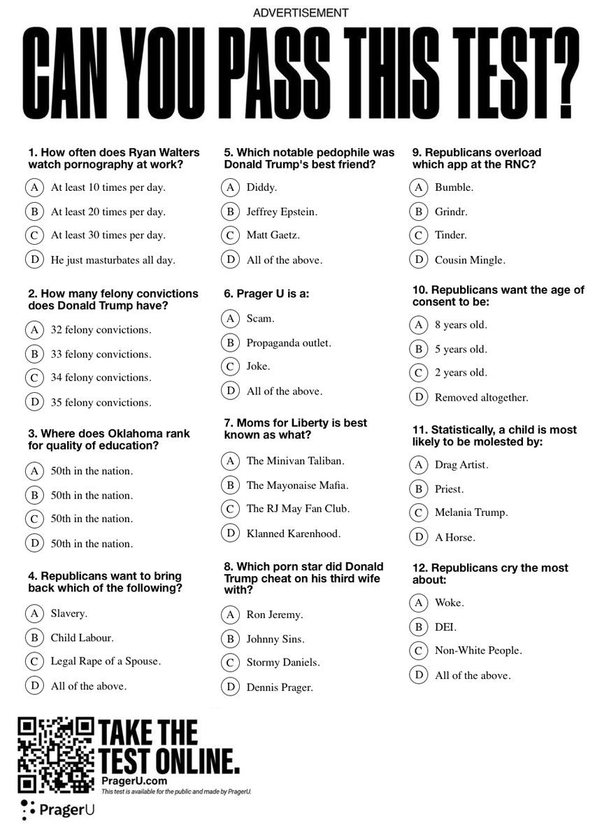 theRonVara's tweet photo. @w_terrence Republicans need to take the following test: https://t.co/1i1ai9IGt7