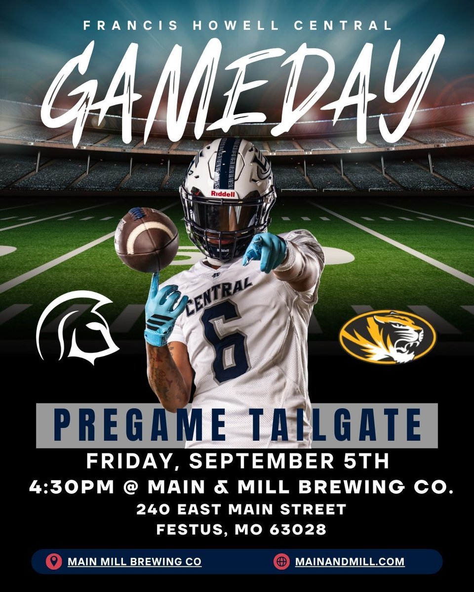 FootballFHC's tweet photo. 🏈 SPARTAN NATION 💙⚔️
Pregame Tailgate 👉 Main &amp; Mill Brewing Co.
📅 Fri, Sept 5 | 🕟 4:30 PM | 📍 Festus, MO

🎁 Free Spartan Swag Raffle
💵 50/50 Raffle Tickets

Pack the place in NAVY + GRAY &amp; bring the energy! 💪🔥

#SpartanNation #NewEra #FindaWay https://t.co/3gE9Jlvfyk