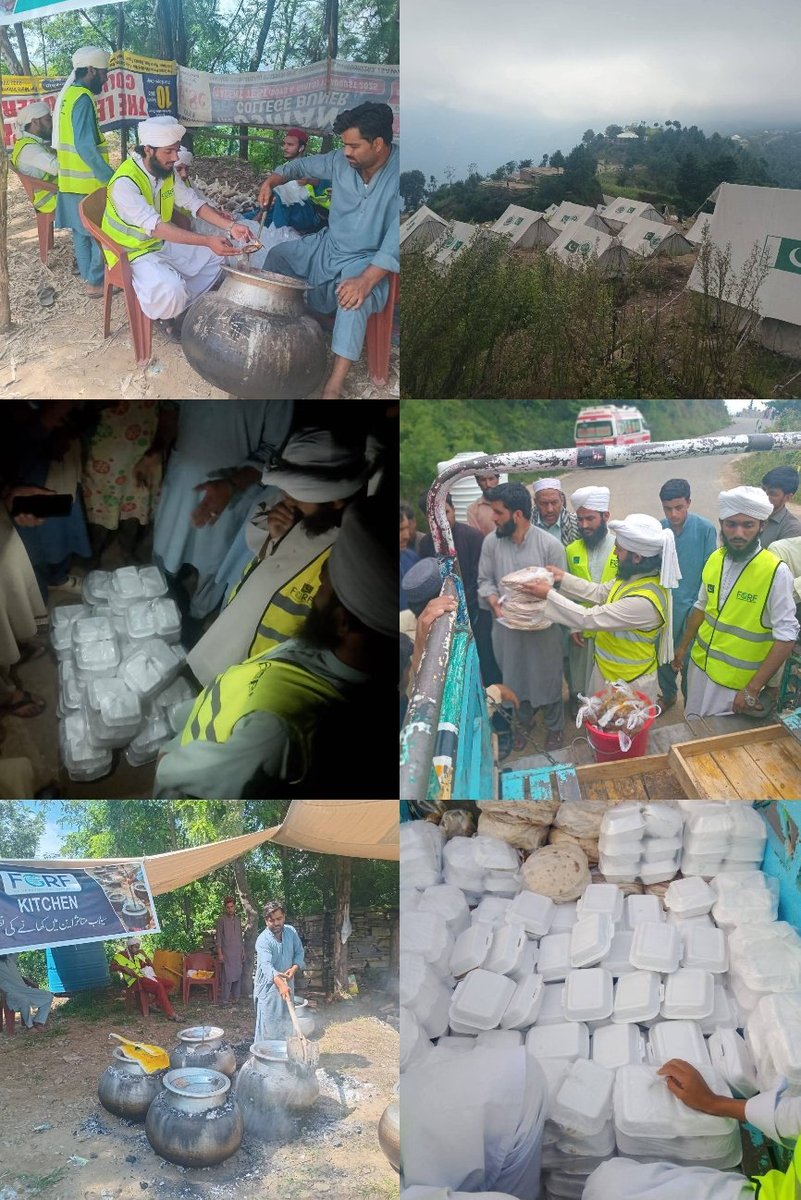 الحمدللہ خیبر پختون خواہ ضلع بونیر میں خیموں میں موجود *900افراد* میں روزانہ پکا ہوا کھانا *FGRF (دعوت اسلامی)* کی طرف سے فراہم کیا جارہا ہے