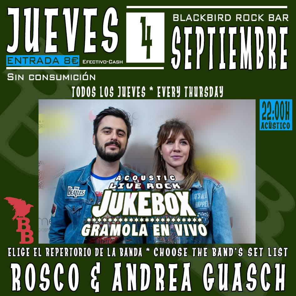 Los conciertos de esta semana: MARTES 2 @beatles.4u (Banda), MIÉRCOLES 3 @marcsastregamero (#microabierto), JUEVES 4 <a href="/andreaguasch/">Andrea Guasch</a> y <a href="/soyrosco/">Rubén Tajuelo Rosco</a> (#gramolaenvivo), A las 22h! Reservas por MD en rrss o al mail blackbirdrockbar@gmail.com ! #rock #soul #blues  #folk #madrid