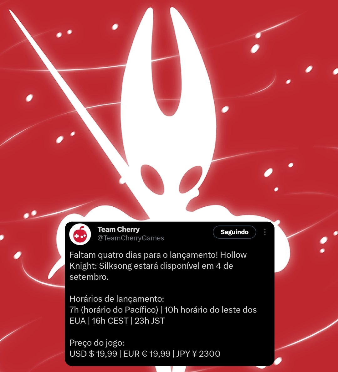 SucumbaGames's tweet image. Team Cherry confirmou que o Hollow Knight Silksong custará US$ 20 Dólares (R$ 100 em conversão direta, ou mais barato como R$ 60, se localizarem o preço)

Numa indústria que os jogos custam US$ 70~US$ 80, um dos jogos mais hypados do ano vai custar 1/4 disso, valorizem os Indies.
