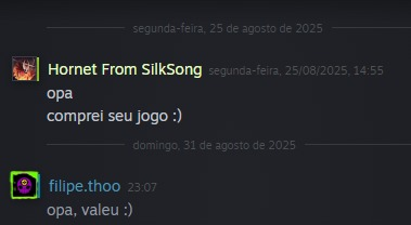Se vc não tem 20 dólares no bolso, mas tem 20 reais, faça como a Dona Silksong: garanta já a sua cópia de Devil’s Drizzle! 🐸