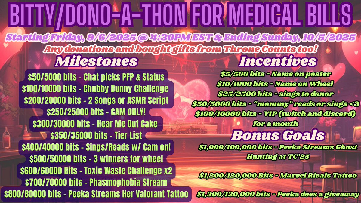 If you’re not in the discord server and just to bring light what I battle with everyday at the moment. Today I realized how much I was pushing and how low my immune system is with anyone is sick near me until surgery. 

I will be spending September doing a Bitty/Dono-a-thon.
