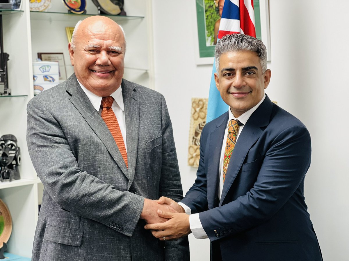 🇫🇯🤝🏾🇬🇧 | Warmly welcomed the new UK High Commissioner, HE. <a href="/kanbarHB/">Kanbar Hossein Bor</a> for his first courtesy call. Reaffirmed our strong historical ties and discussed exciting opportunities for Fiji-UK cooperation in tourism, trade, and regional development. #FijiUKRelations