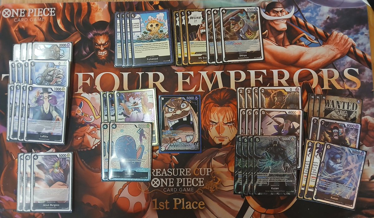Treasure cup 31 agosto, Chile. 4to lugar 😊
R1 luffy gp✅️
R2 zoro g✅️
R3 zoro g✅️
R4 buggy✅️
R5 koby✅️
R6 zoro g❌️
R7 luffy bp✅️
R8 enel✅️