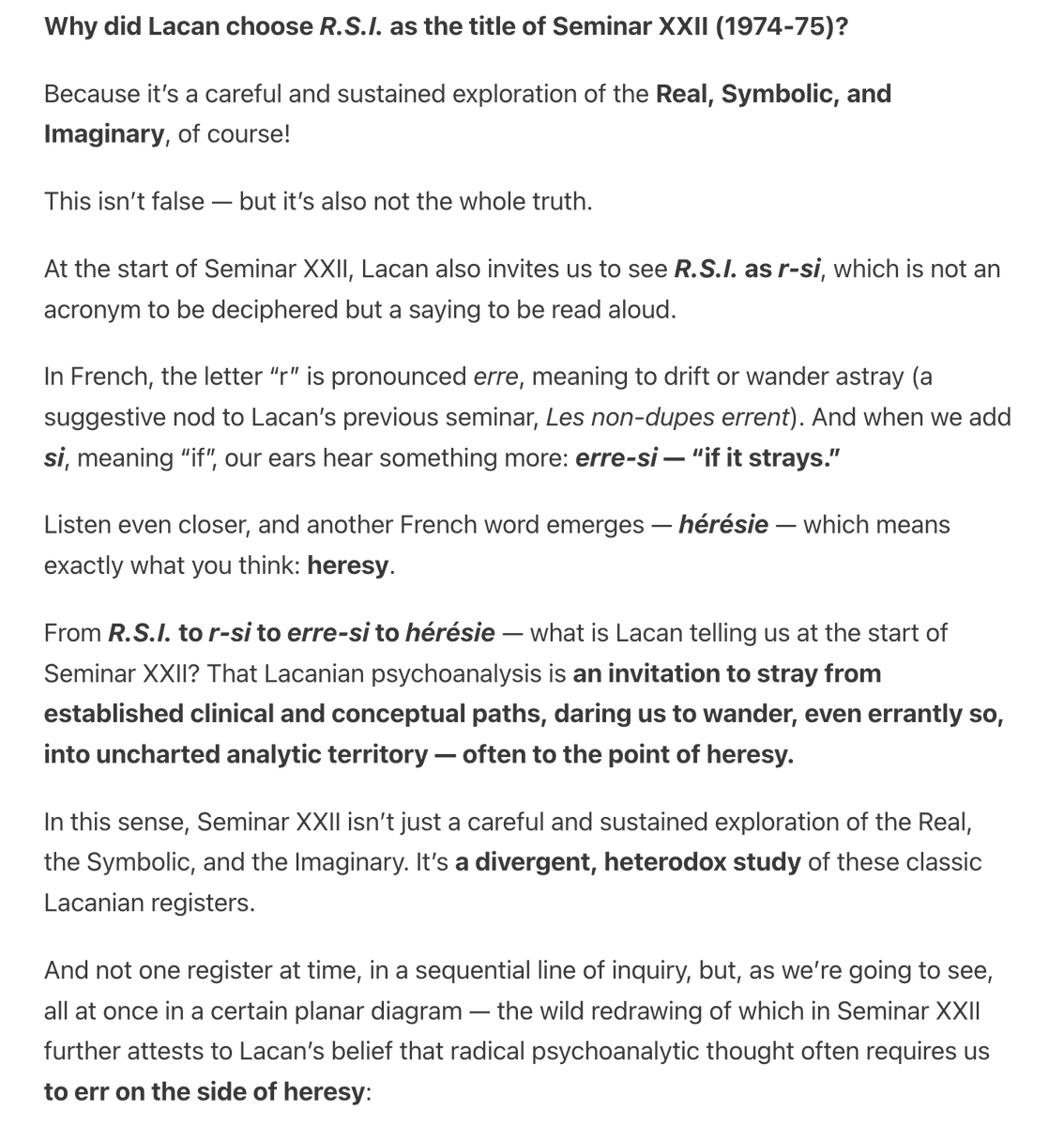 More about our next series on Lacan's Seminar XXII: R.S.I.