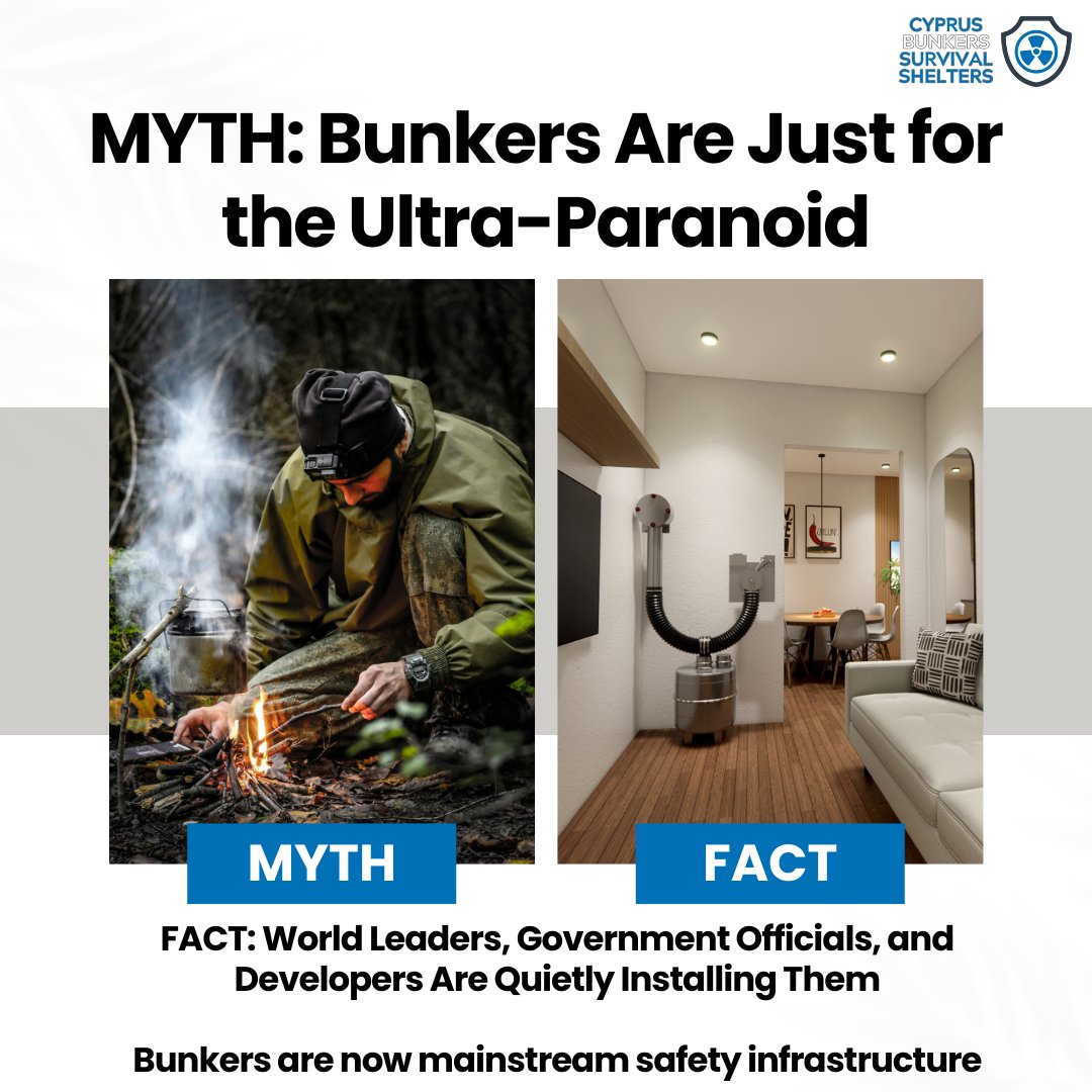 🛑 MYTH: Bunkers Are Just for the Ultra-Paranoid
✅ FACT: World leaders, developers, and governments are quietly installing them.

Bunkers aren’t fringe. They’re infrastructure.

#CBSS #Cyprus #Limassol #Nicosia
#Bunkers #Shelters #CivilDefense #EmergencyPreparedness
#Κύπρος