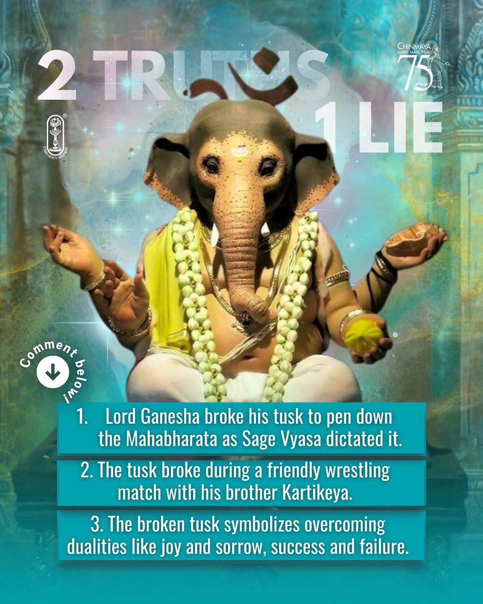 Chinmayananda's tweet photo. Comment 2 truths and 1 lie!

#chinmayamission #swamichinmayananda #truthquotes #trueorfalse #quiznight #instaquiz #questionandanswer #gkfacts #gkquestions #doyouknow #didyouknowthat #quizoftheday #didyouknowgram #didyouknowfact #spiritualthoughts #spiritualwisdom https://t.co/qRrqbKZQvz