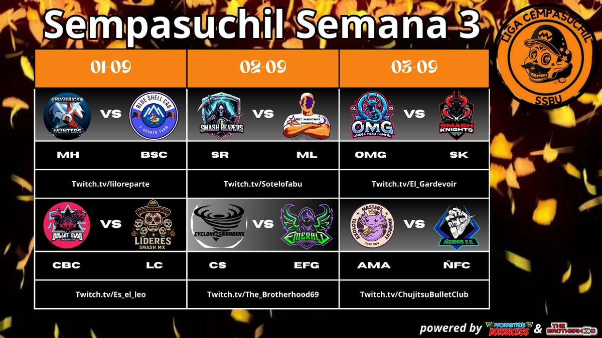 La #ligacempasuchil continua!!! Aqui les compartimos los resultados de la semana 2 y el calendario para ver los combates de la semana 3

#SSBU #crew #tournament