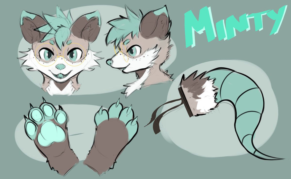 Seabashed's tweet image. I did concept sketches for Minty's fursuit. Collaboration between me with @Ohmega_Atrion who hand made the whole thing and @Kyra_Draws too providing feedback.