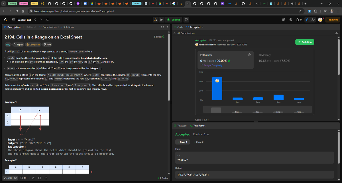 ifaldziah's tweet photo. Day 239 of #OneDayOneLeetCode | Easy
Cari dulu panjang row sama column dari range, terus kunjungin tiap kolom di cell, masukin cell nya ke array
https://t.co/C8kUJuCEt7
#DailyLeetCodeChallenge https://t.co/MSfHEndIvq