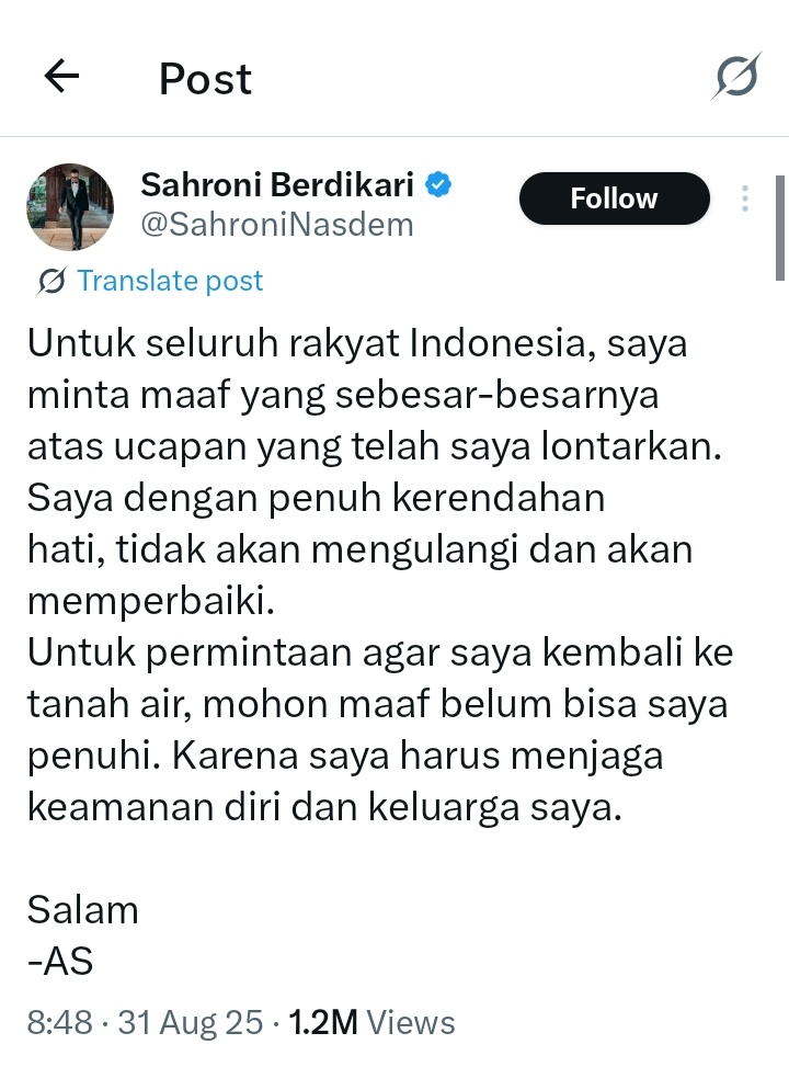 PartaiSocmed's tweet image. Ini HOAX ya. 
Akun @SahroniNasdem itu bukan milik Ahmad Sahroni alias akun palsu. Sangat disayangkan media resmi @suaradotcom membuat berita asal comot dari sosmed tanpa melakukan crosscheck terlebih dahulu.