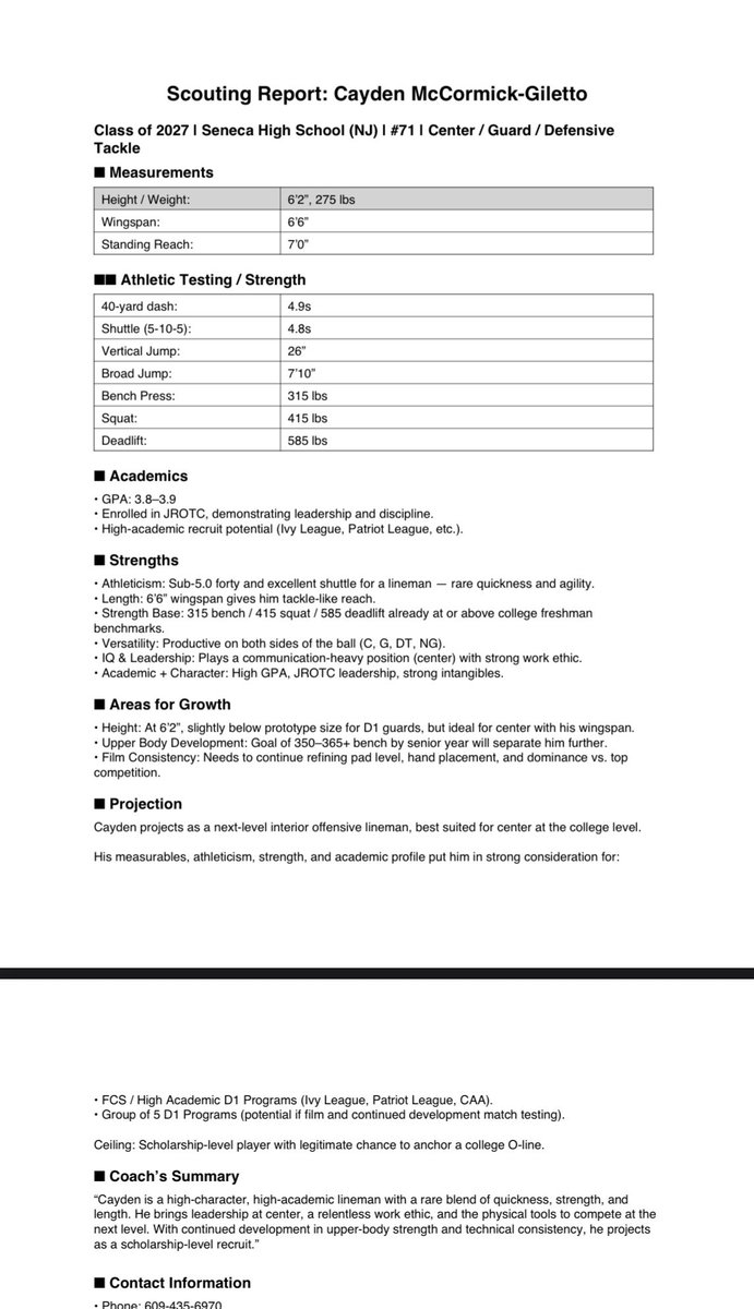 Junior year scouting report💪. Ready to dominate this year!! <a href="/senecafootball/">Seneca Football</a> <a href="/CoachD_SHS44/">Anthony Diorio</a>
