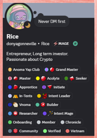 Mage f0llow mages

Gained the role of Anoma Yap Club
and Grand Master

I @Anoma aligned 

Im eagerly awaiting Anomapay and mainnet

Anomage Island community is a truly great community

Just have a clear goal and strive to achieve it

u will succeed

SHOUTOUT to ALL