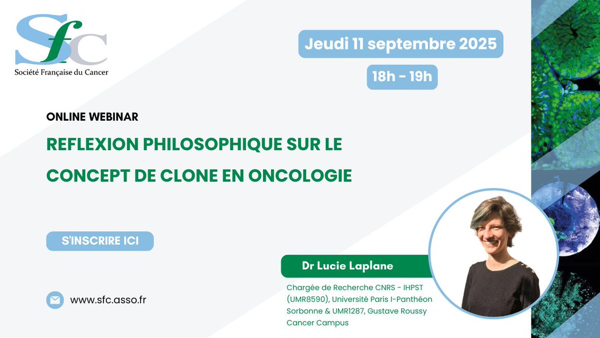 🎥 Vous pouvez vous inscrire au Webinaire SFC du jeudi 11/09 à 18h par Lucie LAPLANE, chargée de recherche <a href="/CNRS/">CNRS 🌍</a> et <a href="/GustaveRoussy/">Gustave Roussy</a> : « 𝑅𝑒́𝑓𝑙𝑒𝑥𝑖𝑜𝑛 𝑝ℎ𝑖𝑙𝑜𝑠𝑜𝑝ℎ𝑖𝑞𝑢𝑒 𝑠𝑢𝑟 𝑙𝑒 𝑐𝑜𝑛𝑐𝑒𝑝𝑡 𝑑𝑒 𝑐𝑙𝑜𝑛𝑒 𝑒𝑛 𝑜𝑛𝑐𝑜𝑙𝑜𝑔𝑖𝑒 ».
lnkd.in/eFaWgfpF