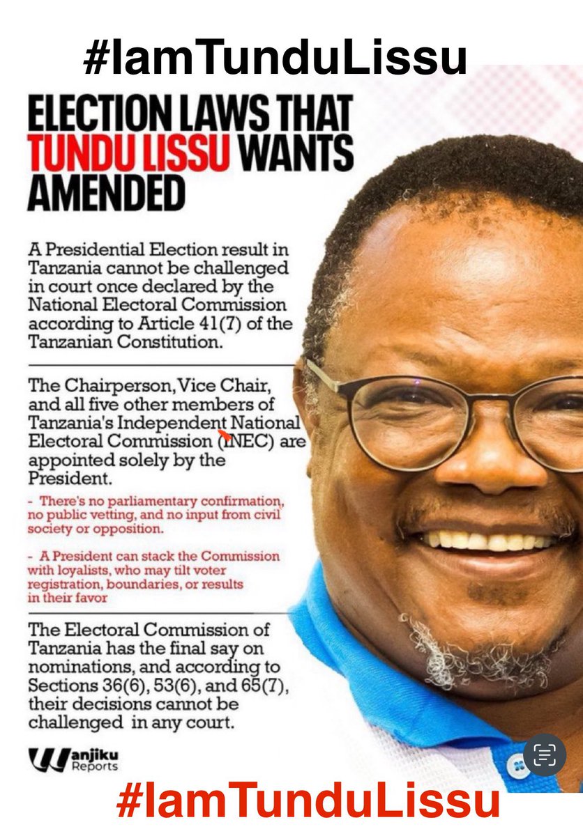 Maria Sarungi Tsehai (@mariastsehai) on Twitter photo Today starting now we proclaim #IAmTunduLissu - a campaign demanding justice for Lissu!
We demand that <a href="/judiciarytz/">Mahakama ya Tanzania</a> present him immediately in court after the formal committals!
<a href="/TunduALissu/">Tundu Antiphas Lissu</a> demanded electoral reforms and he is now unfairly charged with treason
#FreeTunduLissu Today starting now we proclaim #IAmTunduLissu - a campaign demanding justice for Lissu!
We demand that <a href="/judiciarytz/">Mahakama ya Tanzania</a> present him immediately in court after the formal committals!
<a href="/TunduALissu/">Tundu Antiphas Lissu</a> demanded electoral reforms and he is now unfairly charged with treason
#FreeTunduLissu