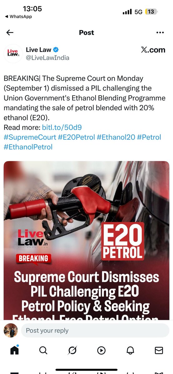 He was right all along. A leader made victim by lobbies, vindicated by the nation’s apex court.

Opposition cried, NGOs lobbied, a PIL tried to derail ethanol. Supreme Court said NO. E20 is here to stay. This is the final stamp on Gadkari’s nationalist vision—a vision that made