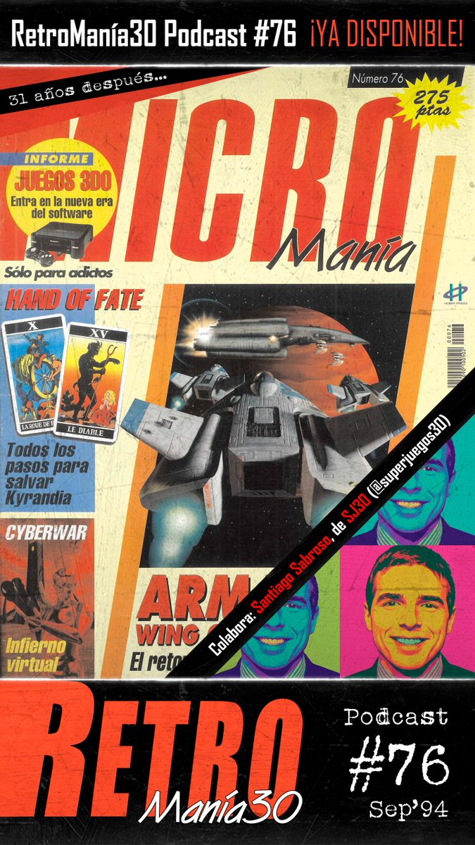 Ya disponible el nuevo #RM30! Este mes nos acompaña el irrepetible #SantiagoSabroso, de nuestro podcast de cabecera <a href="/superjuegos30/">SuperJuegos30</a>. Toca darle caña a #MM76SE, hablando de Wing Commander: Armada, Smash Tennis, Combat Cars, Larry 6, Myst... y mucho más!

ivoox.com/retromania30-7…