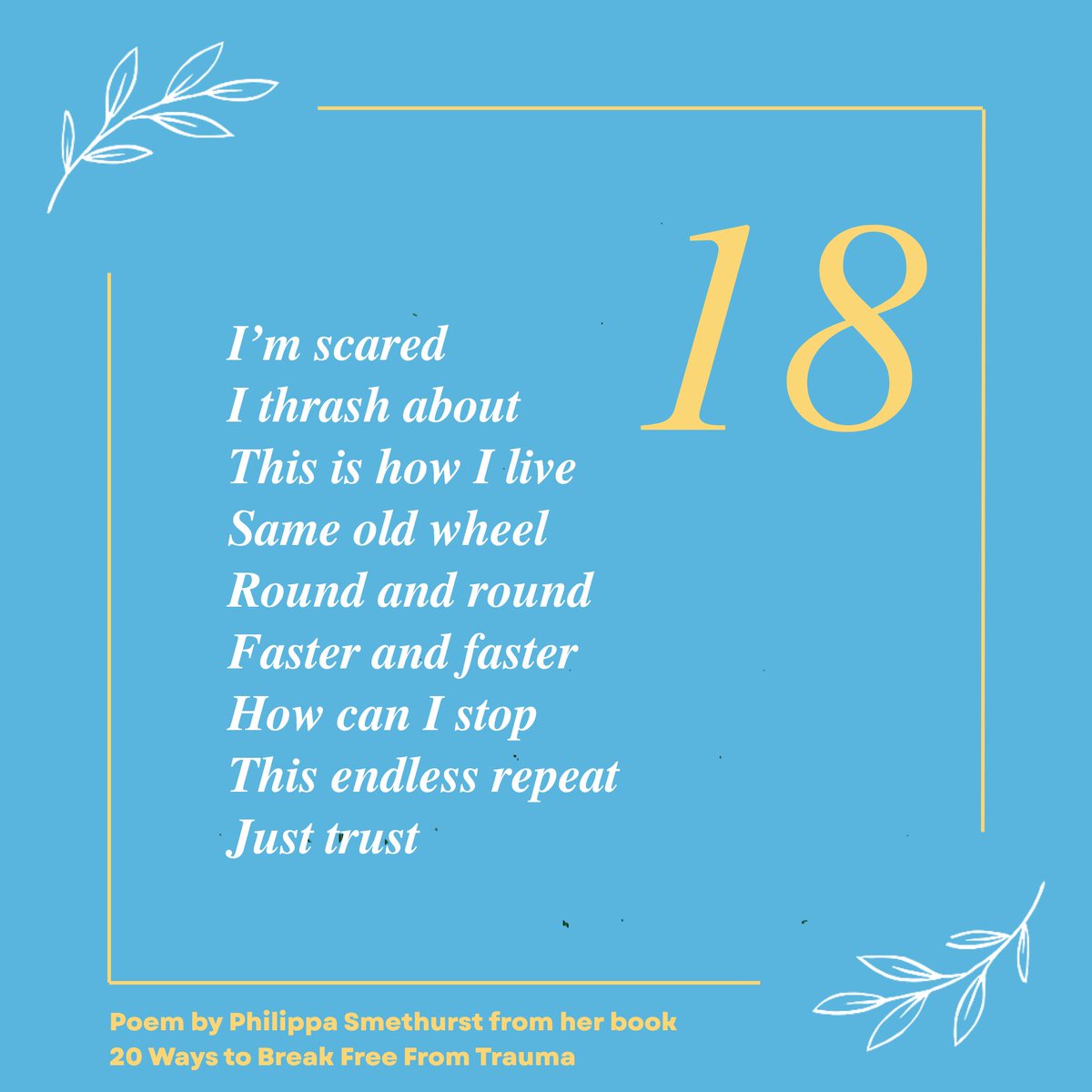 🌿 Poem 18/20: Same Old Wheel

Destructive cycles don’t mean you’re broken. This poem listens with compassion to survival mode ♻️

➡️ Book on Amazon: 20 Ways to Break Free From Trauma

➡️ To receive my newsletters: philippasmethurst.com/news#contactfo…

#MentalHealth #HealingJourney #Trauma