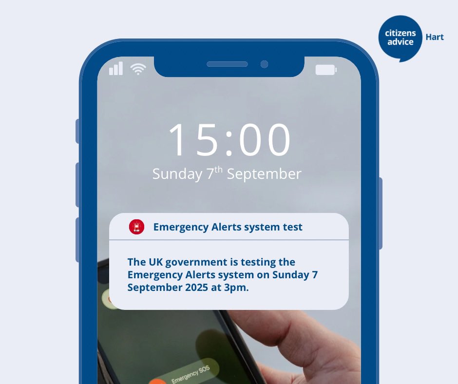 The UK government is testing the Emergency Alerts system on Sunday 7 September 2025 at 3pm. 

Compatible mobile phones and tablets will receive an alert, make a loud siren like sound and vibrate. You don’t need to take any action. 

Find out more ⬇️

tinyurl.com/mvpy9kun