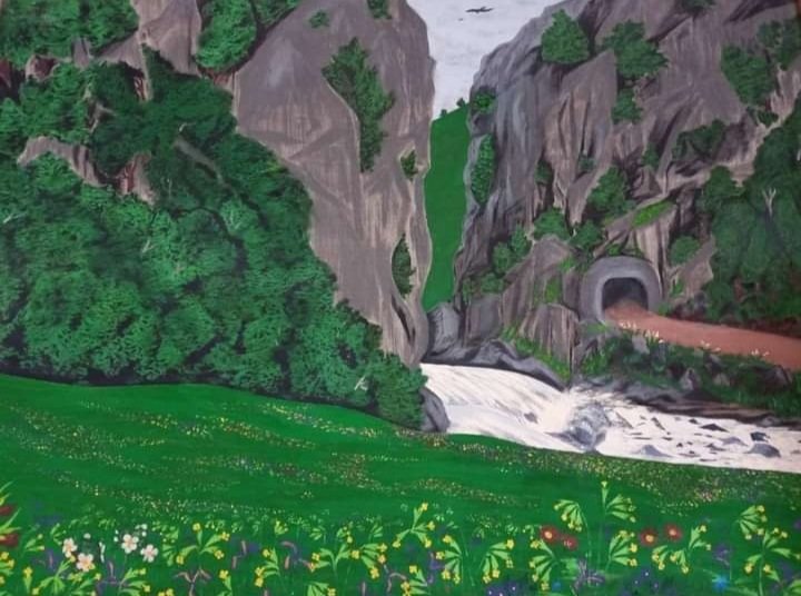 Rəssam Nəsibə Süleymanqızı
" KƏLBƏCƏR- TUNEL DƏRƏSİ"
2008- ci il
Qeyd edimki,Kəlbəcər işğal altında olan zaman bu rəsm xəyalən çəkilib.