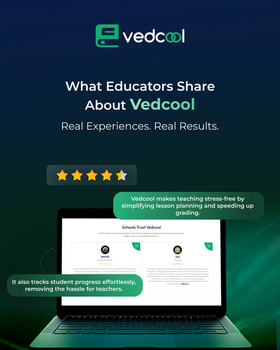 vedcoolai's tweet image. What Educators Say About Vedcool

Mrs. Mohini: Vedcool makes teaching stress-free From planning to progress tracking, everything is simpler helping teachers focus on students.

#Vedcool #SmarterEducation #TeachingMadeEasy #StudentSuccess