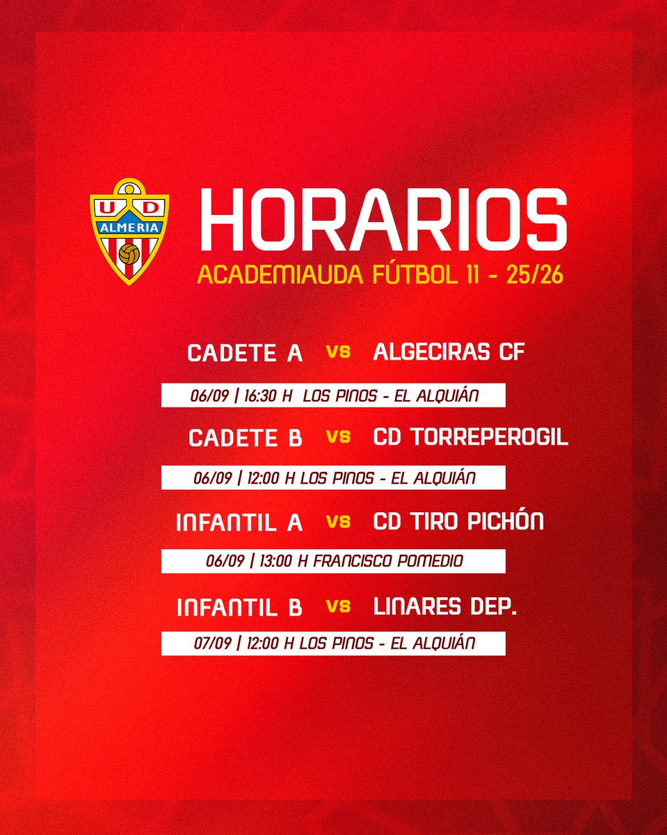 AcademiaUDA's tweet image. 🆕 ¡Ya están aquí los primeros horarios de la #AcademiaUDA de esta temporada 2025-2026! 📅