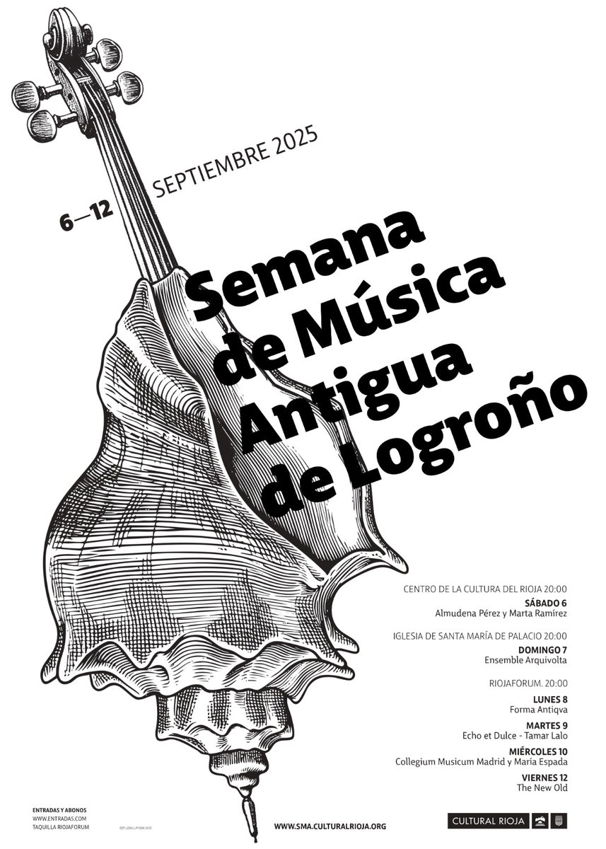 🎻🎶| El sábado comienza una nueva edición de la Semana de Música Antigua de #Logroño con una programación ampliada y nuevos escenarios como el <a href="/CentrodelRioja/">Centro de la cultura del Rioja</a>.

👉 Programa completo, abonos y entradas: sma.culturalrioja.org