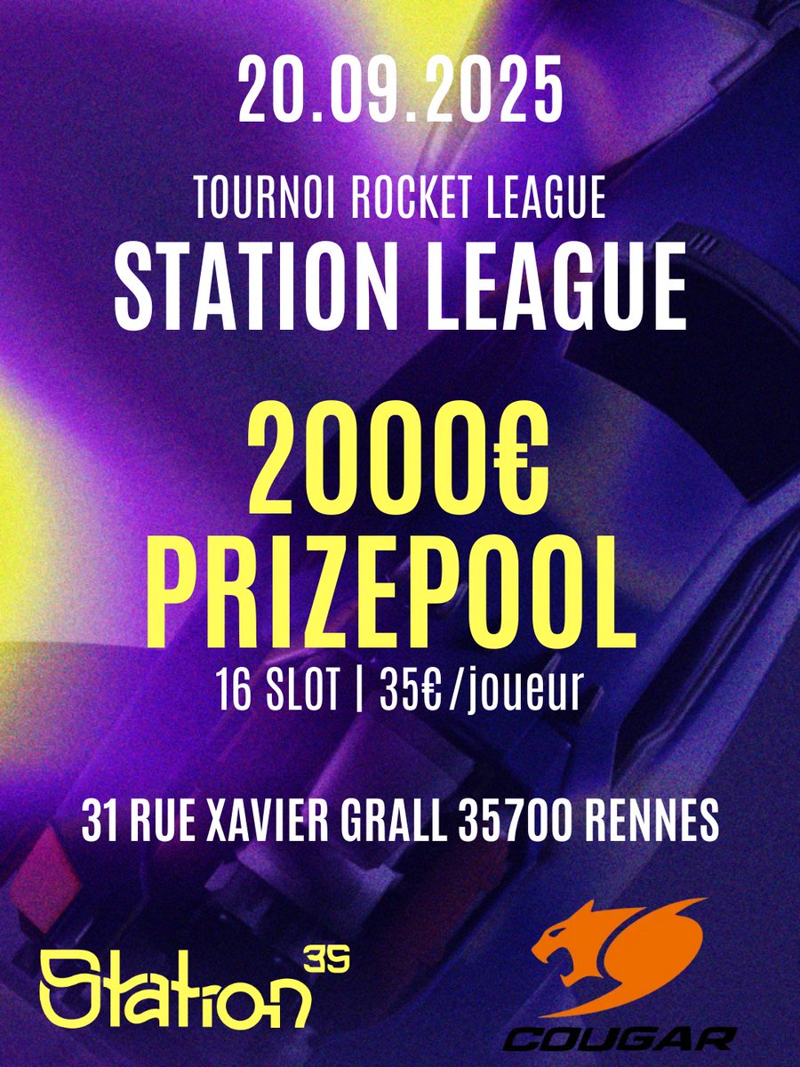 🚨IMPORTANT : LAN RL PC FOURNIS🚨

Rdv chez <a href="/StationEsport/">Station Esport</a> en septembre ! 
🖥️PC FOURNIS
💵2000e prizepool
📅20 septembre 2025
🏎️16 slots - 3V3 (4/16)
🎟️35e/joueur - Staff gratuit
🔻31 rue Xavier Grall, Rennes

Inscription ici : urls.fr/mXDQ9K 
Cast avec <a href="/Tonin93_RL/">Tonin</a> 💜