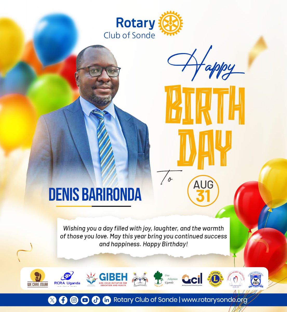Happy Belated Birthday, Rtn. Denis Barironda
Wishing you joy, good health, and endless success in the year ahead. May your Rotary journey continue to inspire and impact many lives. Cheers to more wins and memorable moments as you serve humanity above self.
