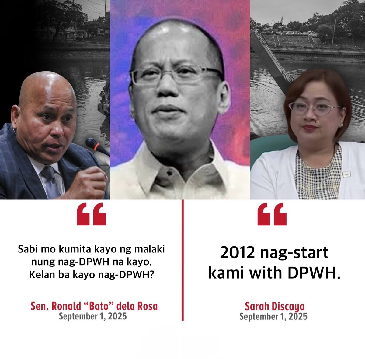 altGenie's tweet image. There's propaganda going around trying to attribute corruption to Duterte when Discaya said their flood control project started in 2016. But then they went completely deaf when Discaya attested they STARTED earning BIG in DPWH in 2012: under Aquino govt. Sila nagpasok sa Discaya.