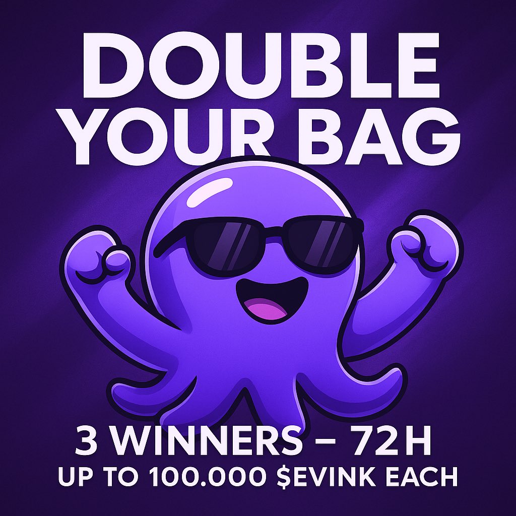 🔥 96H FLASH CONTEST 🔥
We’re doubling down on $EVINK. Literally. 🐙

🎁 3 winners will get their $EVINK buy doubled (up to 100,000 $EVINK each).

How to enter :
1️⃣ Buy any amount of $EVINK within the next 72h (inkypump.com/trade/0xFd47d1…)
2️⃣ Join our guild 👉 guild.xyz/evink