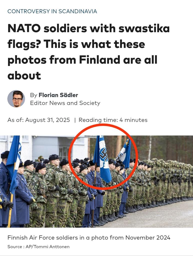 Just found out the Finnish Air Force has a fucking swastika on some of its flags. Nazism is alive and well in Europe.