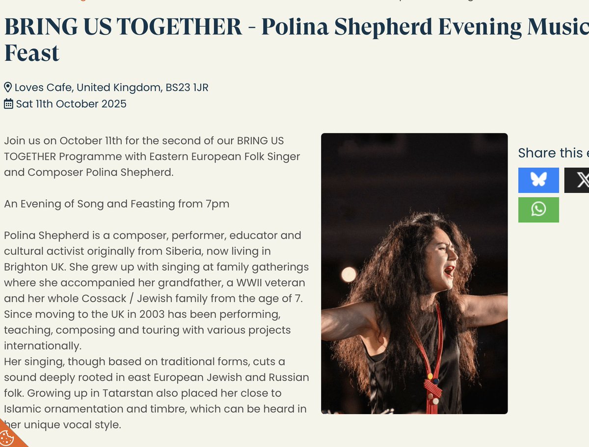 Coming to Weston-super-Mare!
BRING US TOGETHER Evening Music and Feast at Loves Cafe, North Somerset. ticketsource.co.uk/whats-on/north…