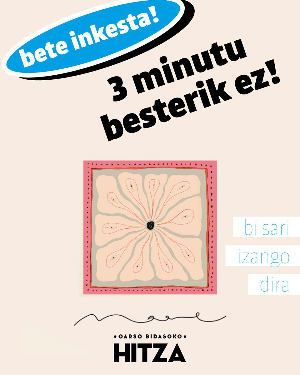 🔵Oarso Bidasoko HITZAn gure sare sozialetako jarduna baloratu nahi dugu eta galdetegi bat sortu dugu.

Bete inkesta hemen:
forms.gle/k4yGzKdPEGaK5C…

💥eta ADI, inkestaren erantzuleen artean Maore Sagarzazu, @moremaore ren BI LAMINA zozkatuko ditugu.

ZURE LAGUNTZA ESKERTZEN DUGU.