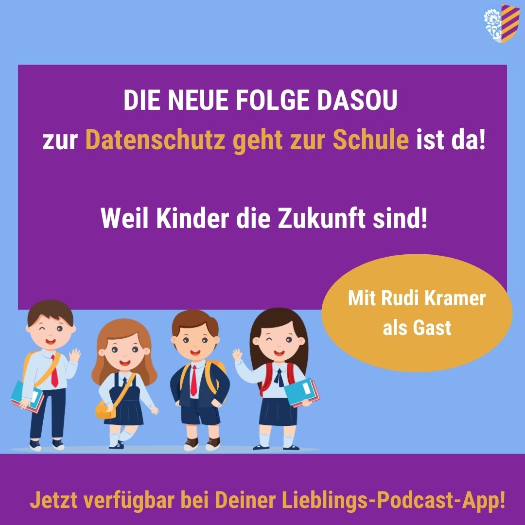 Projekt: Datenschutz geht zur Schule

🚸 Kinder müssen früh lernen, wie sie mit Daten umgehen.
Darum stellen wir in der aktuellen Folge „Datenschutz geht zur Schule“ vor – eine Initiative, die Schüler spielerisch für Risiken im Netz sensibilisiert.

Neugierig? Dann hört rein! 🎧