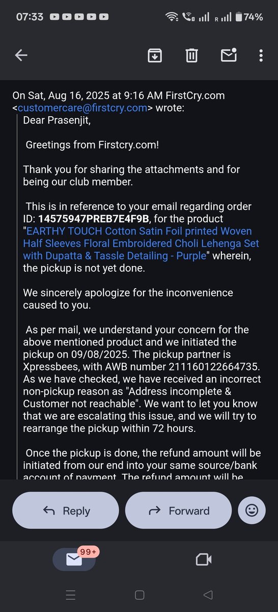 PrasenjitChi's tweet photo. Almost a month - FirstCry Olympics 🥇
 Escalation.❌12 days Pickup drama.Priority pickup promised. ❌Silent Return cancelled. Re-escalated .Return re-initiated  -🧟‍♂️ Customer waiting.
This kind of harrasment is #TrendingNow.
#ConsumerRights
#StopHarassment
#CustomerServiceFail https://t.co/uYtH1BvrYu