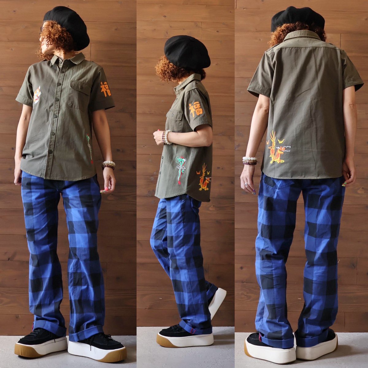 PAOPAOオールインワンつなぎミリタリー古着風ユニセックスカーキ