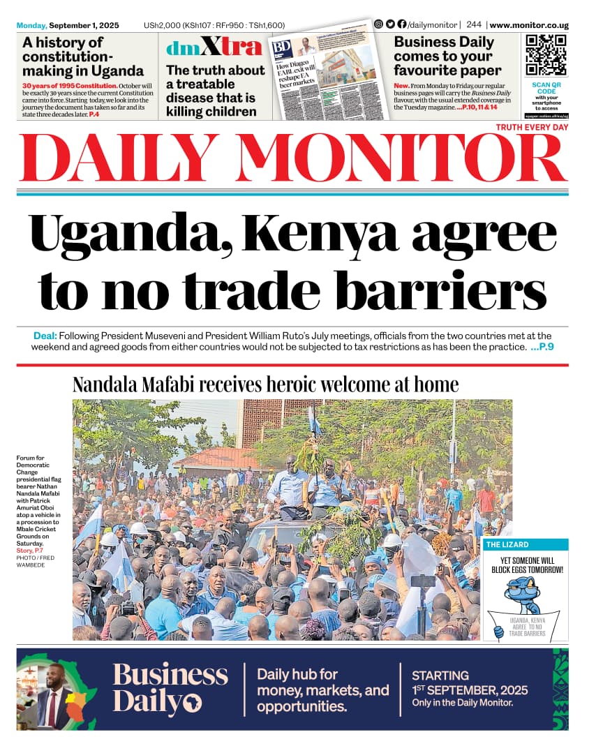 SpiceFM 89.9 Hoima (@spicefmhoima) on Twitter photo Happy New Month!
In Monday's PRESS REVIEW with <a href="/kanyesige/">Johnson Kanyesige</a>
Leading Headlines in the
<a href="/newvisionwire/">The New Vision</a> <a href="/DailyMonitor/">Daily Monitor</a>
Retirement age for senior medics raised.
Uganda, Kenya agree to no trade barriers.
Nandala Mafabi receives heroic welcome at home.
Join the vibe via X Spaces. Happy New Month!
In Monday's PRESS REVIEW with <a href="/kanyesige/">Johnson Kanyesige</a>
Leading Headlines in the
<a href="/newvisionwire/">The New Vision</a> <a href="/DailyMonitor/">Daily Monitor</a>
Retirement age for senior medics raised.
Uganda, Kenya agree to no trade barriers.
Nandala Mafabi receives heroic welcome at home.
Join the vibe via X Spaces.